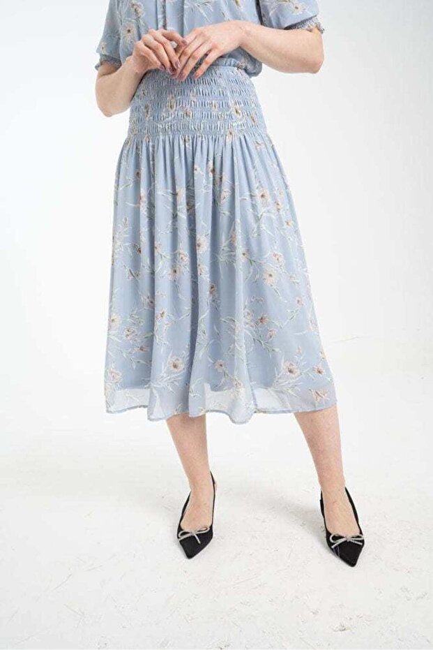 Embroidered Ruffled Midi Skirt