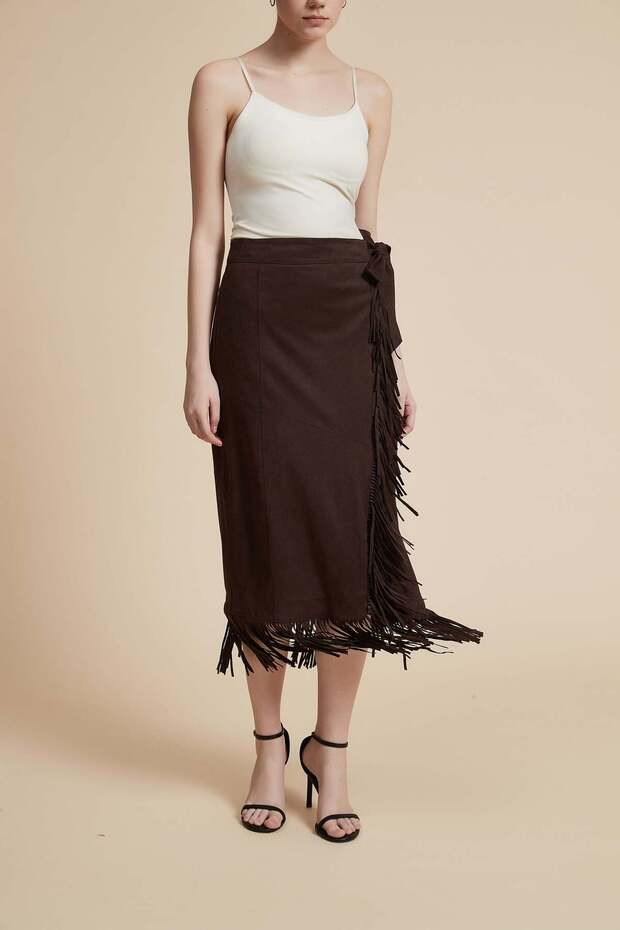 Solid Midi Skirt with Side Bow - 1