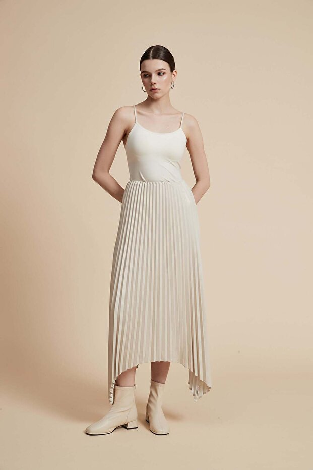 Solid Pleated Midi Skirt - 3