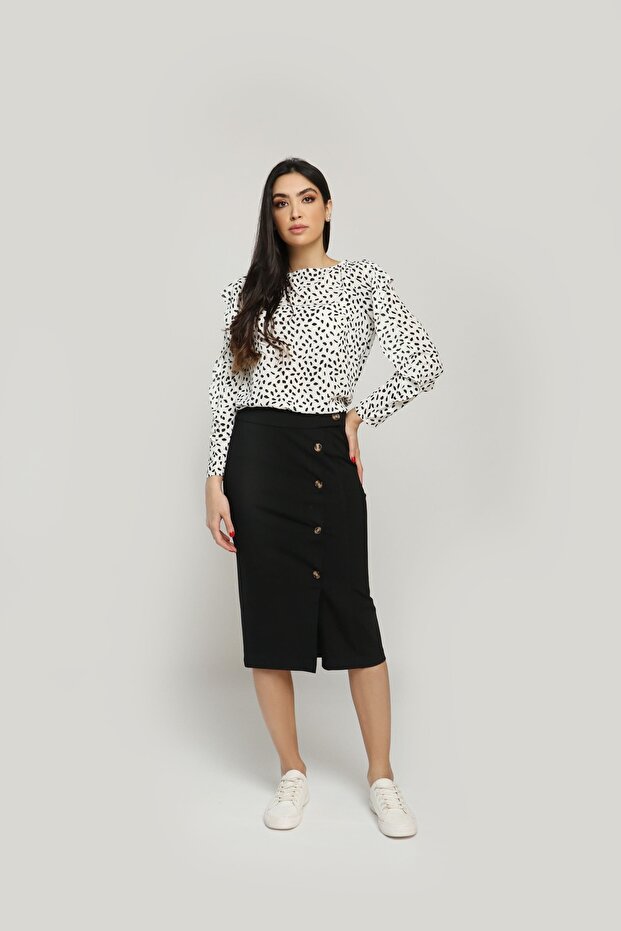 تنورة ميدي بأزرار أمامية - 1