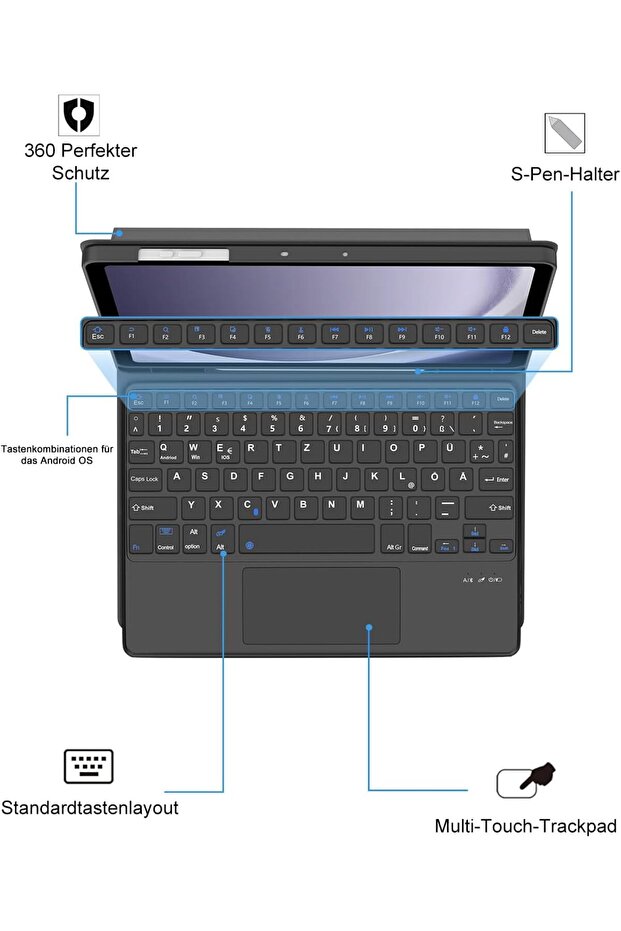Samsung Galaxy Tab A9 Plus Keyboard Case - Galaxy Tab A9+ Keyboard with Touchpad, QWERTY Keyb - 3