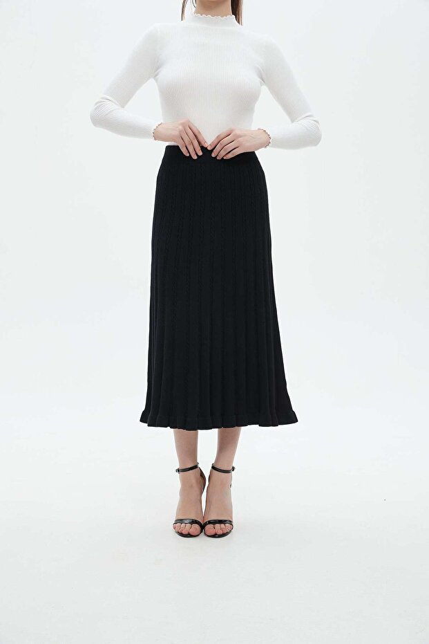 تنورة ميدي مطوية سادة - 2