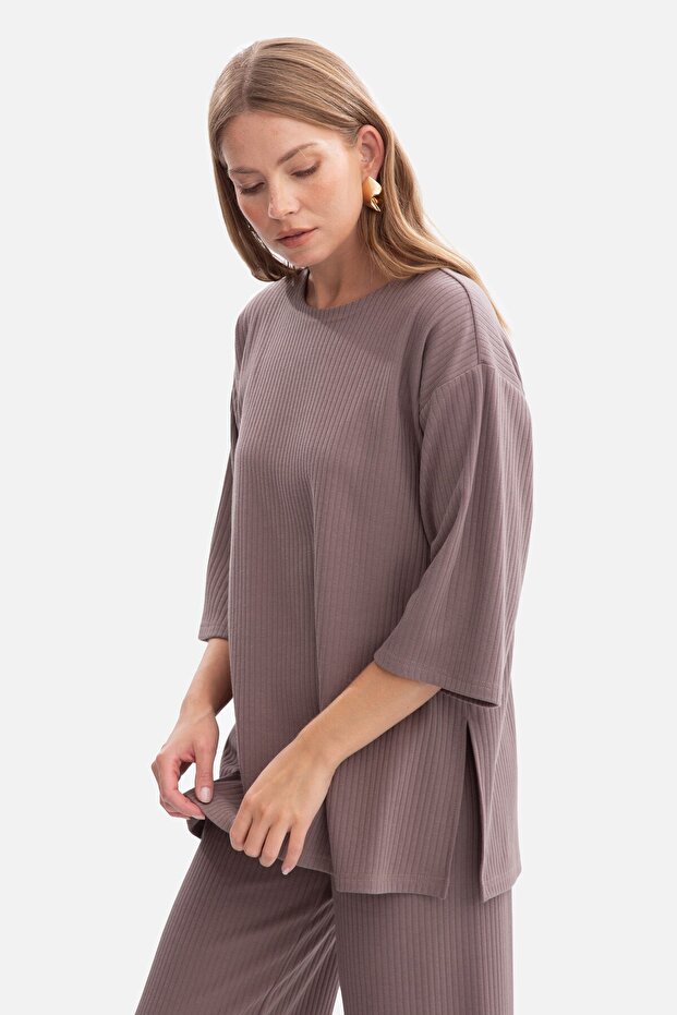 Oversized ribbed knit blouse - 1