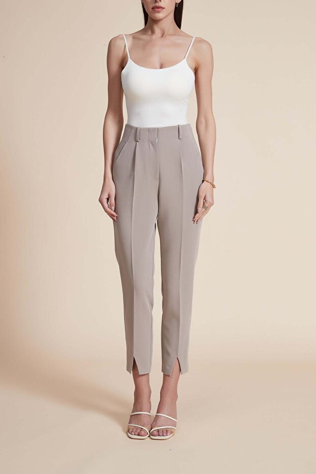 Solid Midi Pants with Front Slit - 2