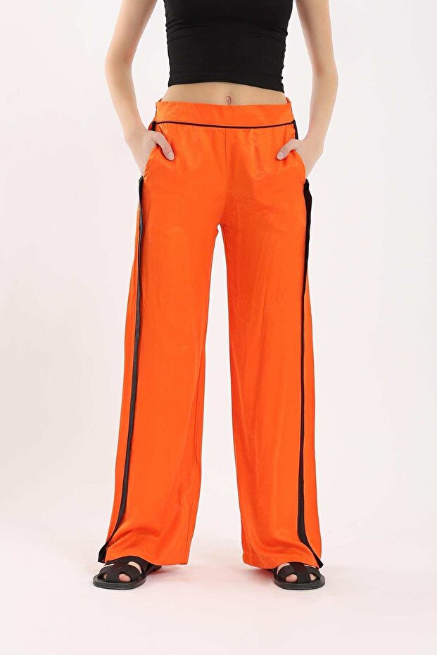Solid Orange Wide-Leg Pants - 5