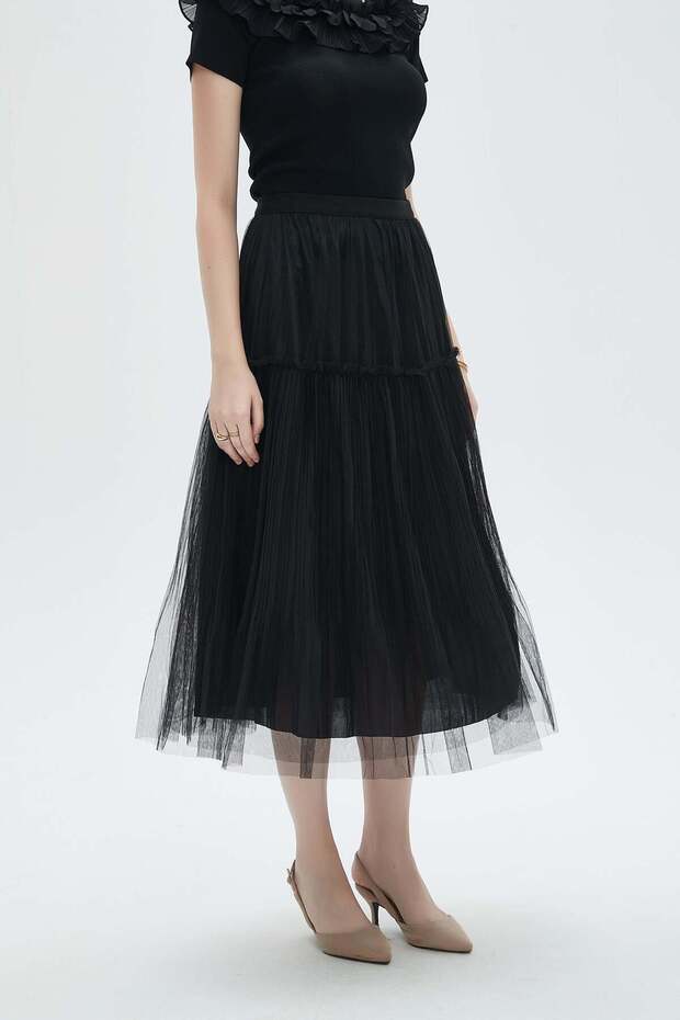 Solid Ruffled Midi Skirt - 5