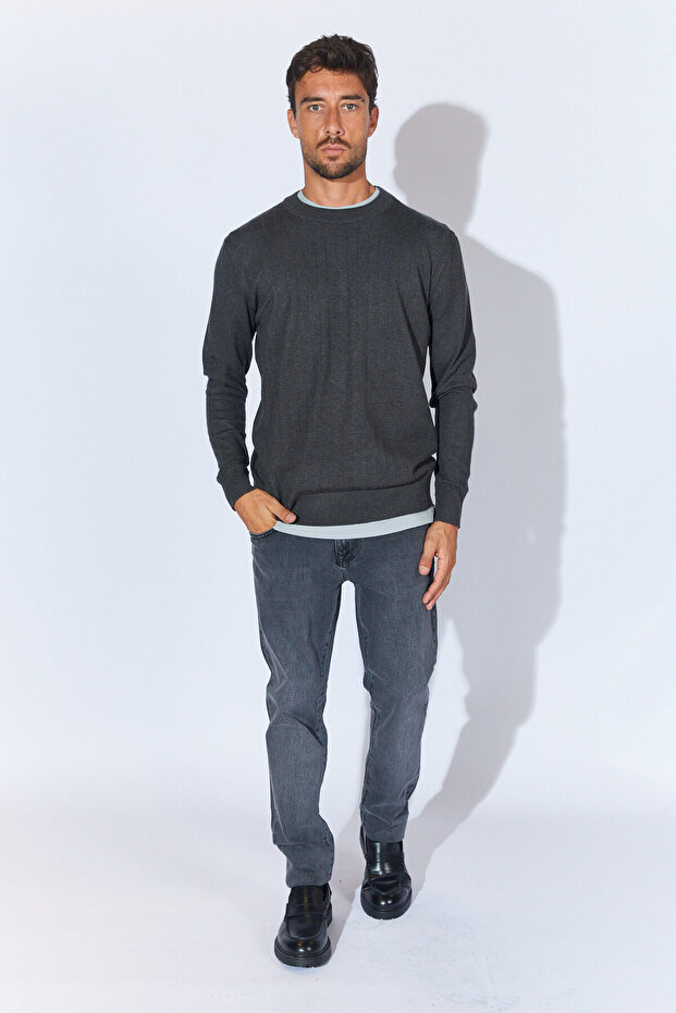 Fitilli Bisiklet Yaka Regular Fit Kazak - Antrasit | MEW515229-01 - 4