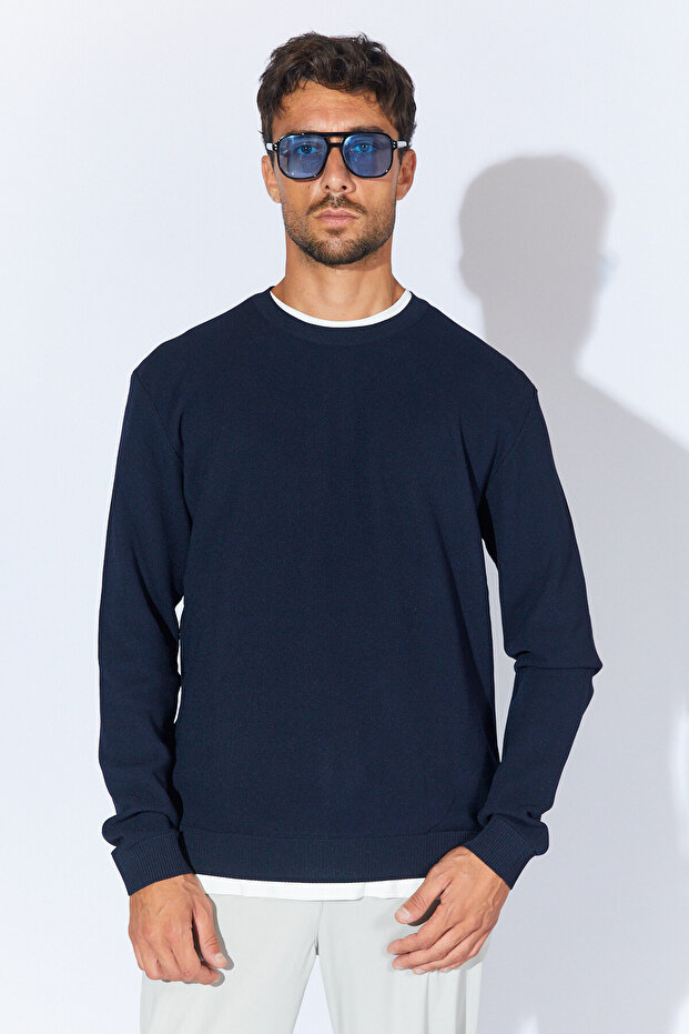 Crew Neck Basic Sweater - Navy Blue | Mew515290-01 - 1