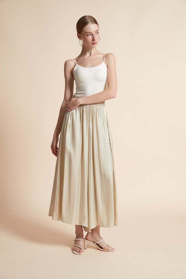 تنورة واسعة سادة مع جيوب - 2