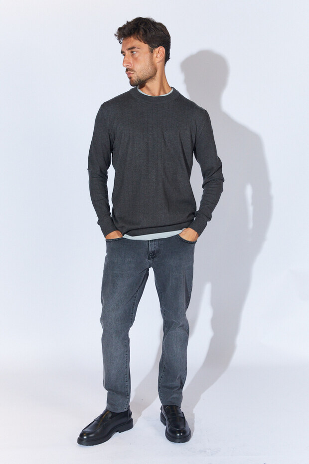 Fitilli Bisiklet Yaka Regular Fit Kazak - Antrasit | MEW515229-01 - 8