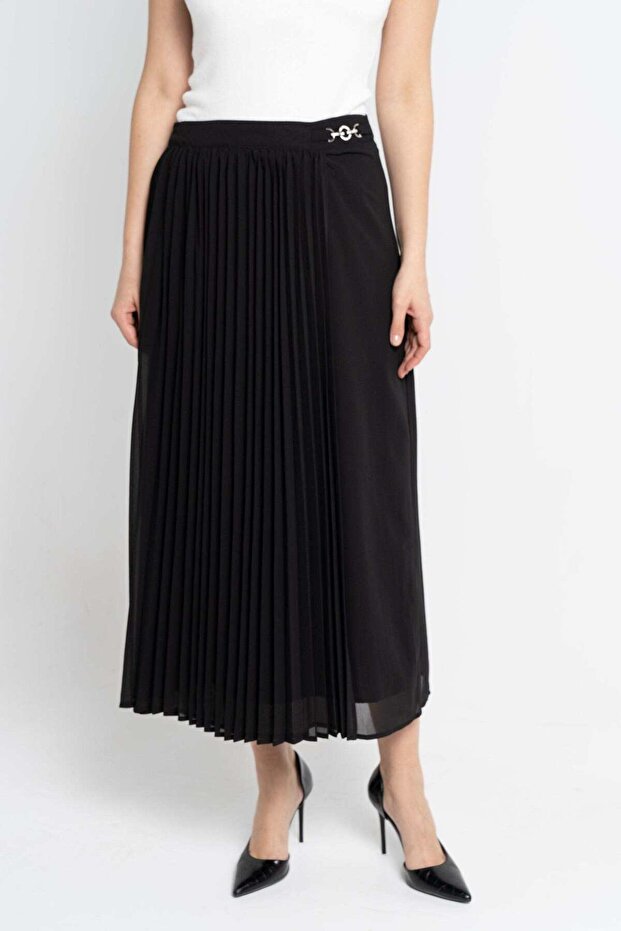 تنورة ميدي مطوية سادة - 1