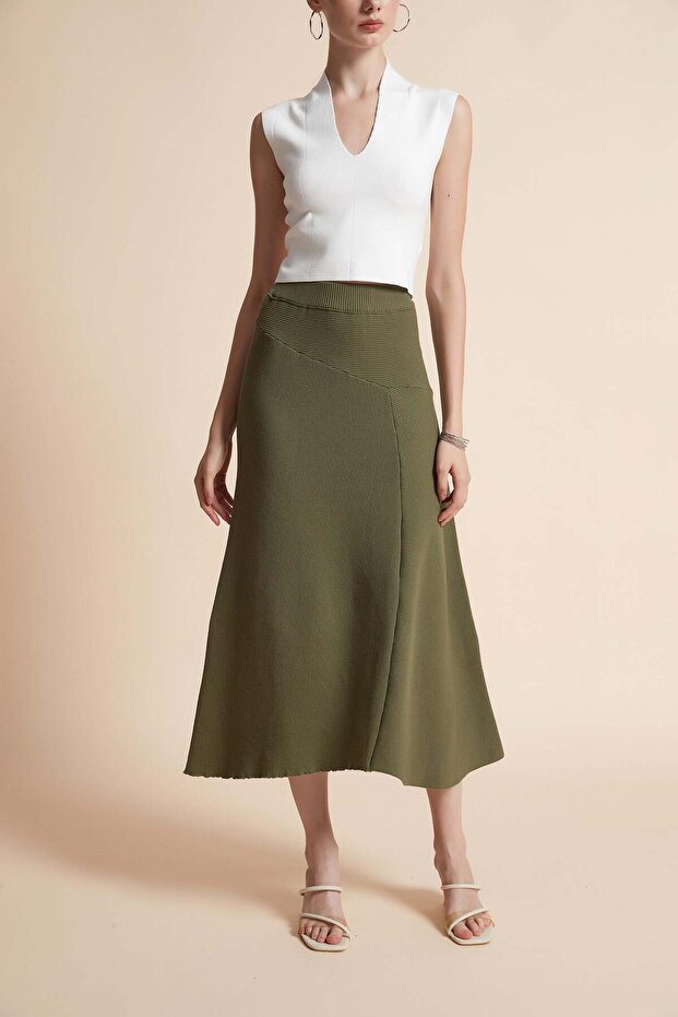 تنورة ميدي منسوجة سادة - 1