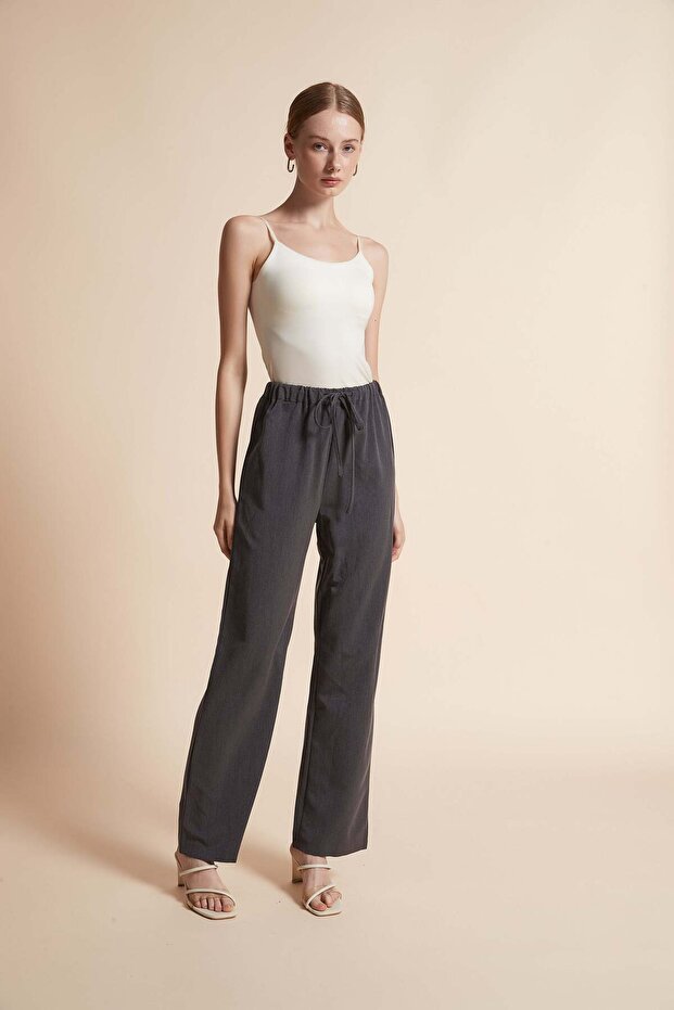 Solid High-Waist Pants - 6