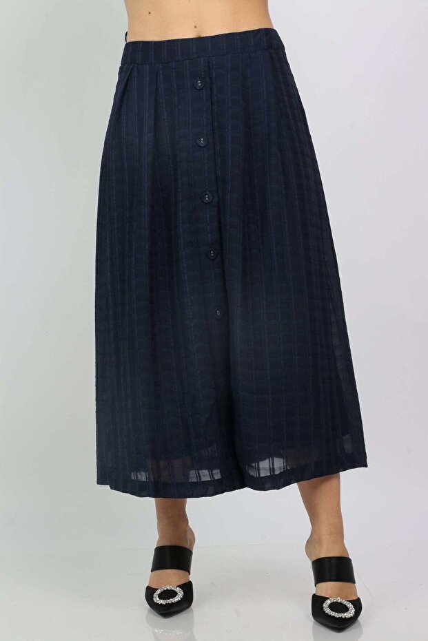 Solid Buttoned Midi Skirt - 1