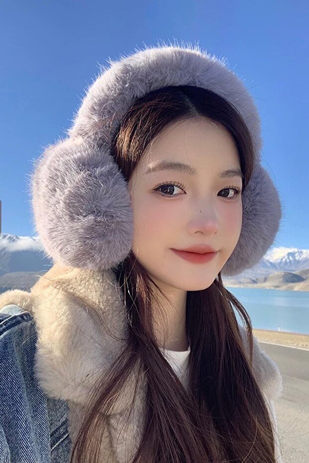 Gray color plush headphones