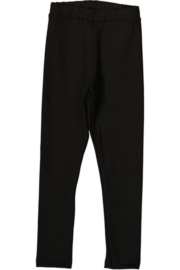 Girls' Ribbed Fabric Plain Black Color Leggings