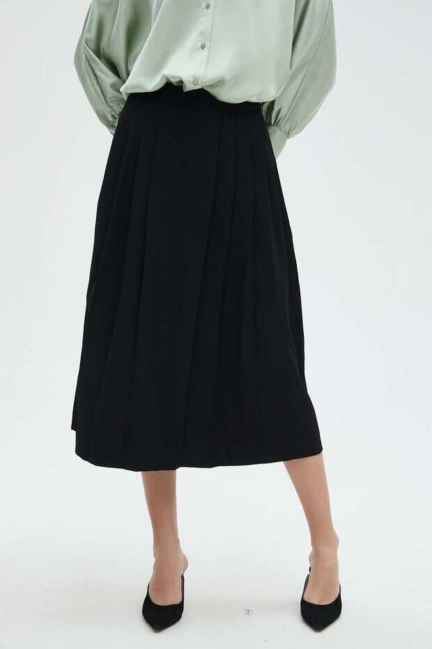 تنورة ميدي سادة مكشكشة - 1