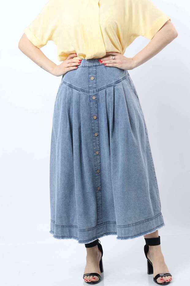 Solid Ruffled Midi Skirt - 1