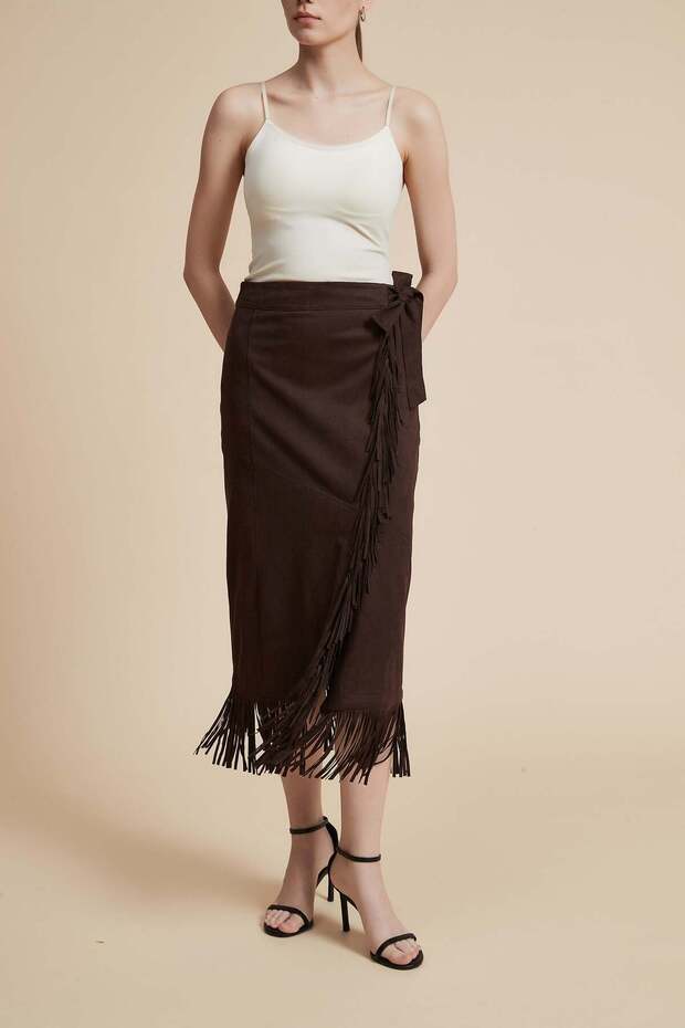 Solid Midi Skirt with Side Bow - 2