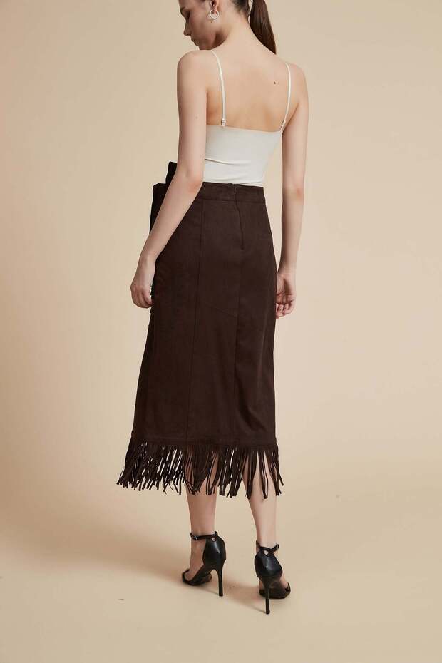 Solid Midi Skirt with Side Bow - 6