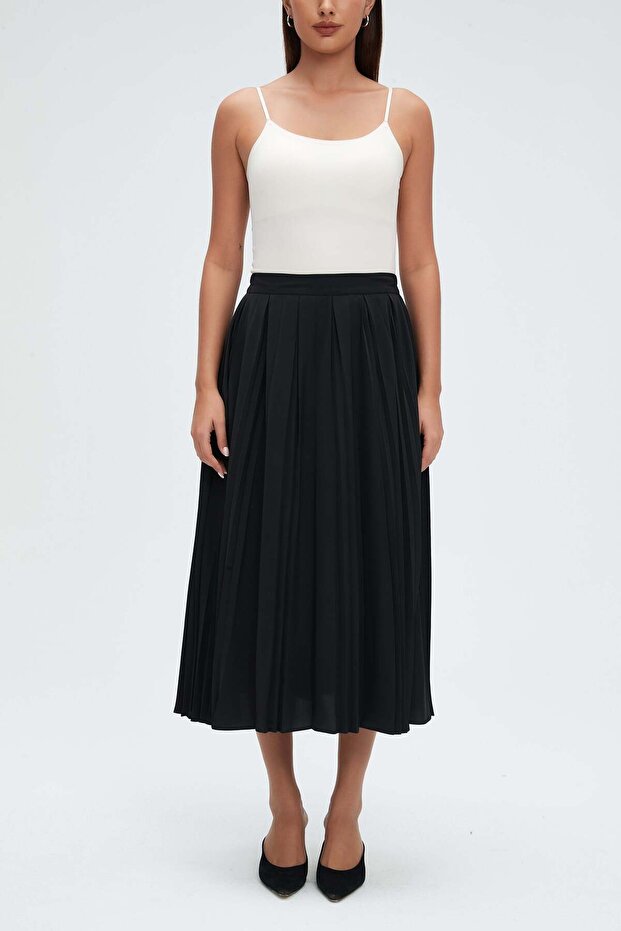 تنورة ميدي مطوية سادة - 2