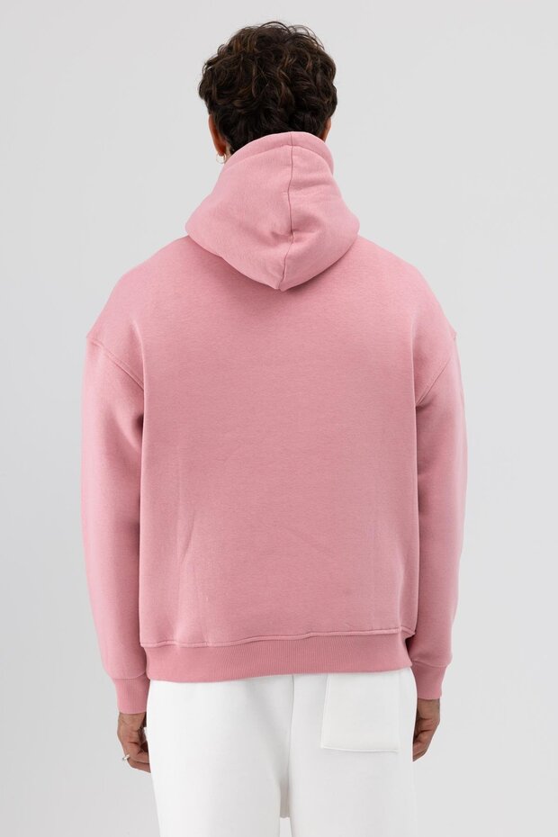 Basic Oversize Kapüşonlu Sweatshirt Somon - 5
