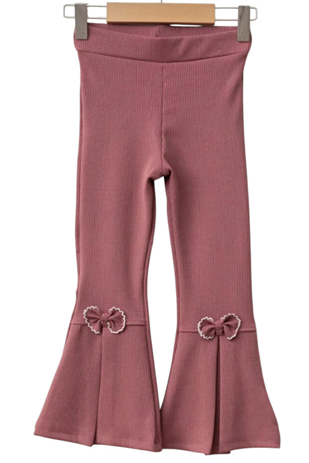 Girl's Bow Detailed Dusty Rose Flared Leggings