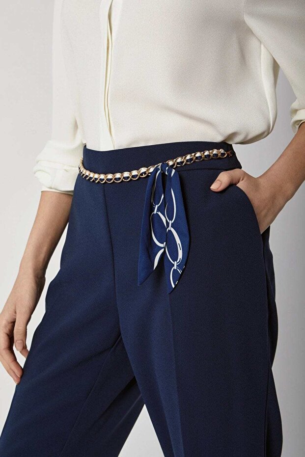 بنطال سادة برباط مع جيوب - 1