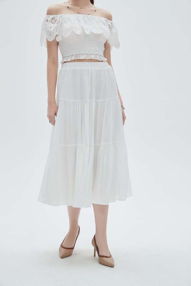 تنورة ميدي سادة مكشكشة - 5