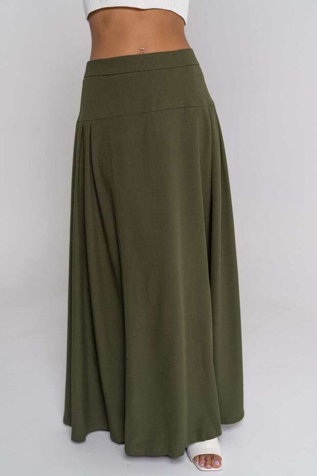Solid Maxi Skirt with Side Pleats - 1