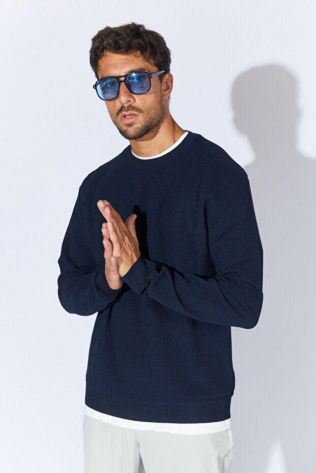 Crew Neck Basic Sweater - Navy Blue | Mew515290-01 - 2