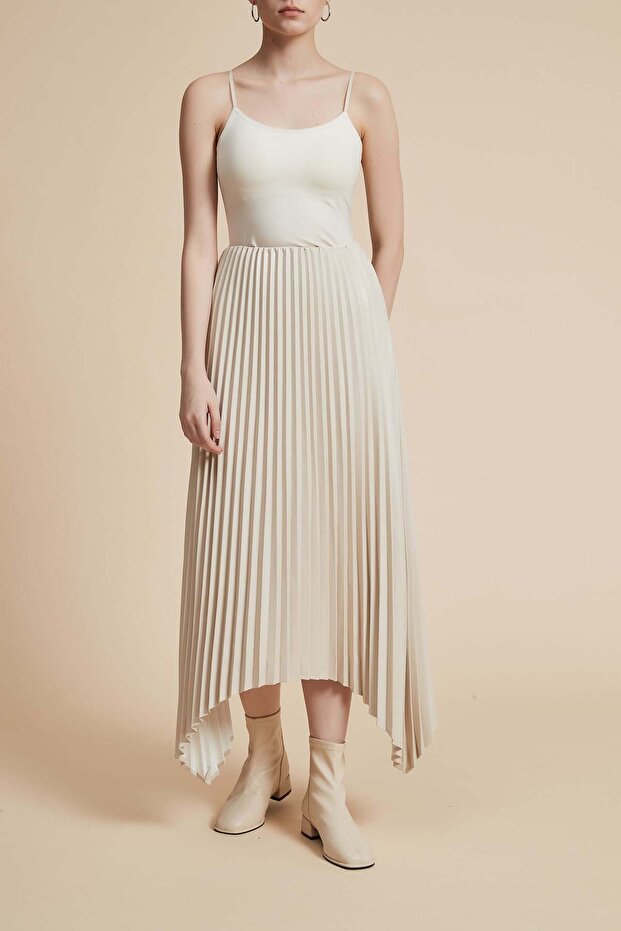 Solid Pleated Midi Skirt - 1