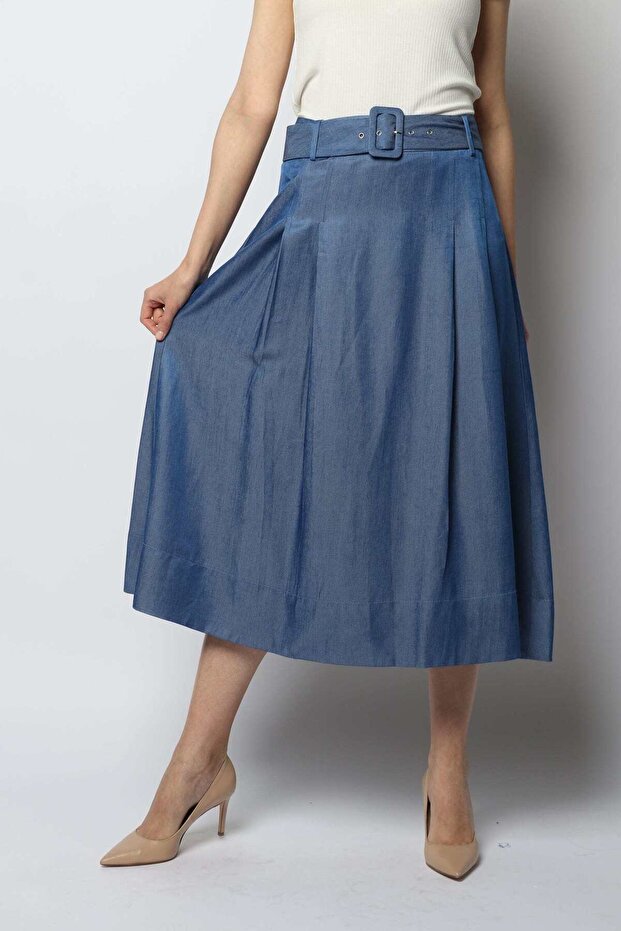 تنورة ميدي سادة مكشكشة - 1