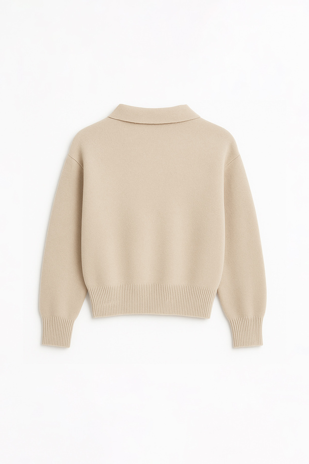 EazyStudio+ Kadın Bej Basic Polo Yaka Triko Kazak - 4