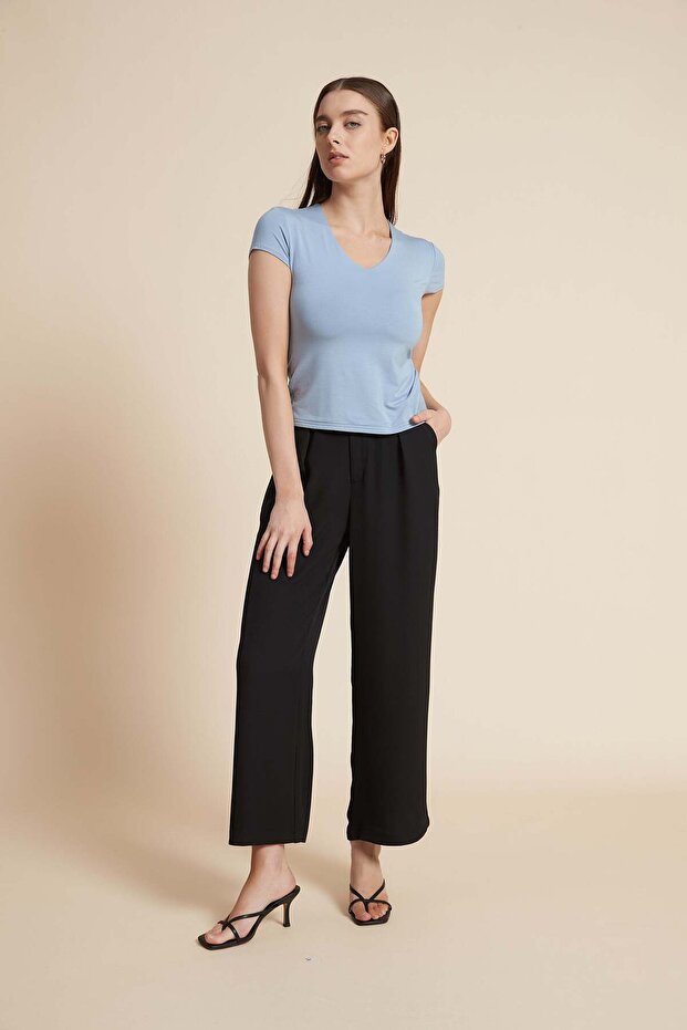 بنطلون واسع الساق سادة - 1