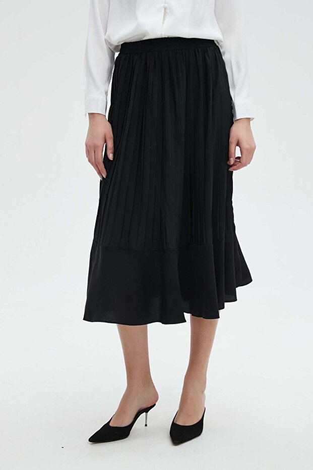 تنورة ميدي سادة مكشكشة - 1