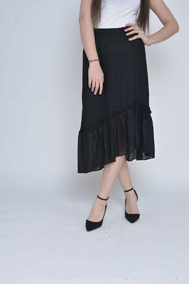 تنورة ميدي سادة مع حافة مكشكشة - 1