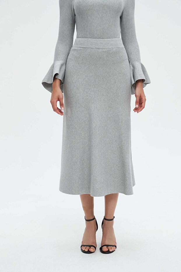 Solid Ruffled Midi Skirt - 1