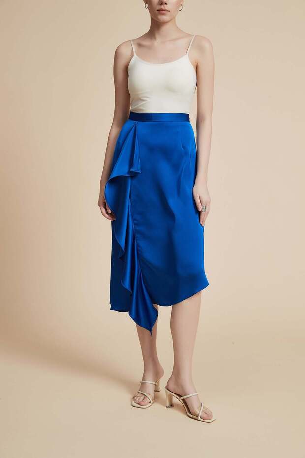 Solid Ruffle Knee-Length Skirt - 4