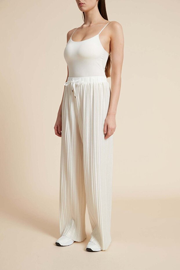 Solid Ribbed Drawstring Pants - 3