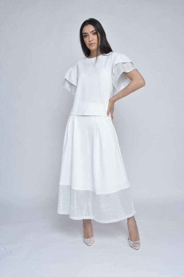 Solid Ruffled Midi Skirt - 1