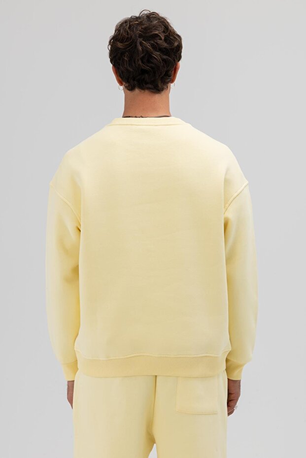 Basic Bisiklet Yaka Oversize Sweatshirt Sarı - 4
