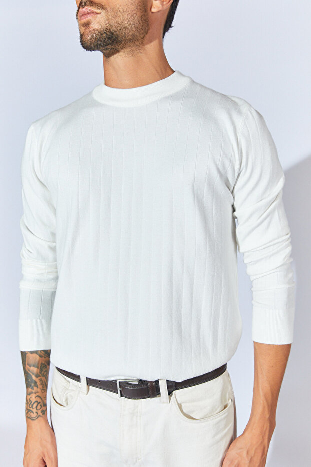 Fitilli Bisiklet Yaka Regular Fit Kazak - Ekru | MEW515229-01 - 5