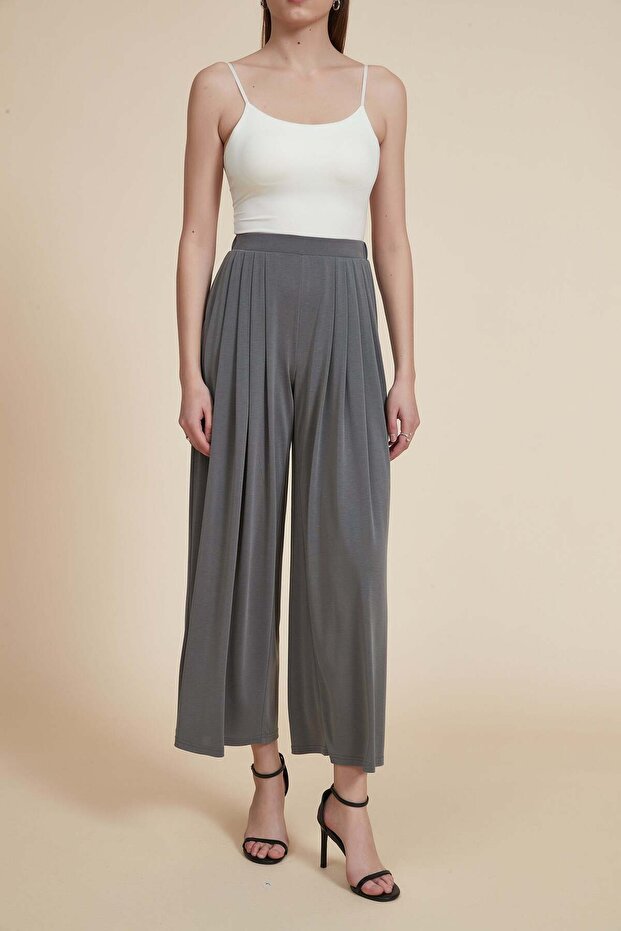 Solid Ribbed Wide-Leg Pants - 1