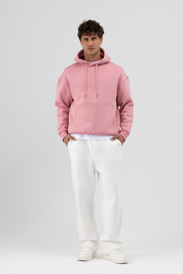 Basic Oversize Kapüşonlu Sweatshirt Somon - 1
