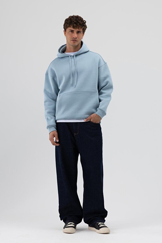 Basic Oversize Kapüşonlu Sweatshirt K.Mavı - 1