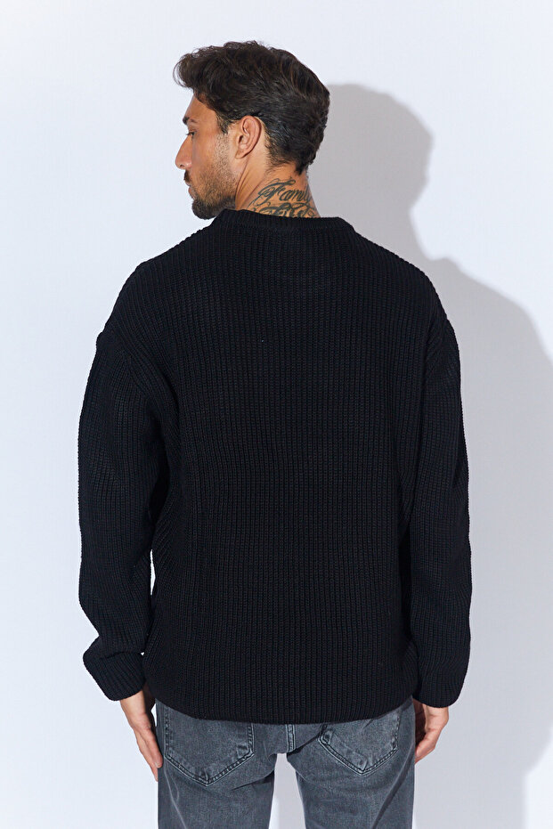 Bisiklet Yaka Oversize Basic Kazak - Siyah | MEW515256-01 - 6