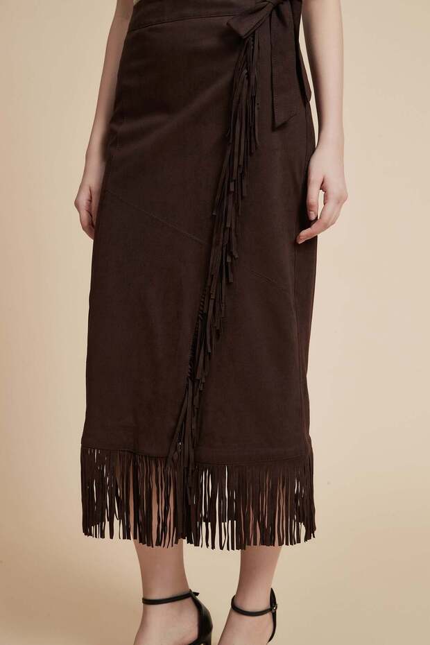 Solid Midi Skirt with Side Bow - 5