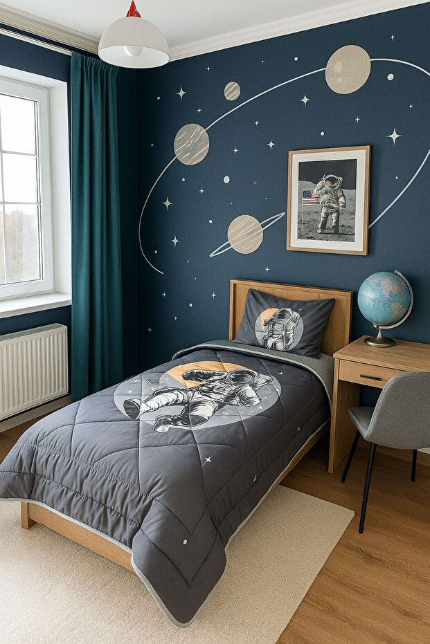 Astronaut Patterned, Double-Sided Single Welsoft Sleeping Set