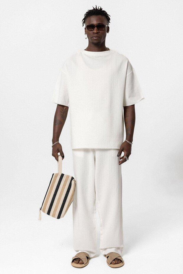 Basıc Oversize Keten Takım Ekru - 1